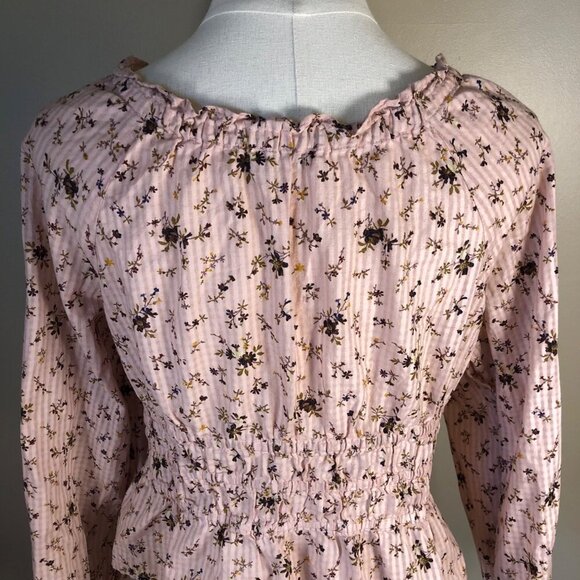 Madewell Pink Floral Smocked Peplum 100% Cotton Long Sleeve Blouse Size M - Picture 4 of 10